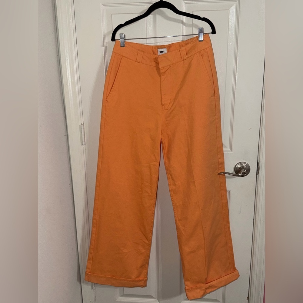Obey High-Rise Wide Leg Jeans in Peach Orange - Picture 4 of 7